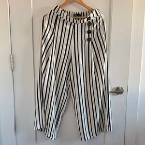 Zara Navy and White Striped Wide Leg Pants